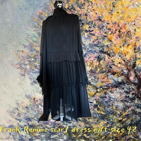 Frank Remme Dresses & Skirts - Frank Remme black long sleeve scarf dress NWOT( has a flaw)